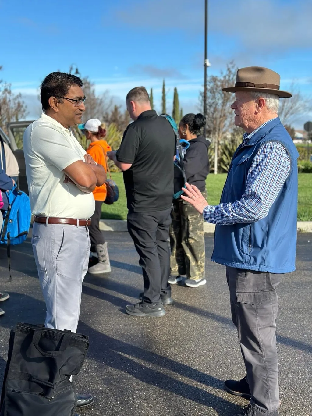 Residents having a conversation outdoors in Mountain House